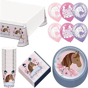 Saddle Up Horse & Floral Paper Dinner Plates and Happy Birthday Lunch Napkins (Serves 16)