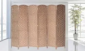 Legacy Decor 4 Panels Room Divider Privacy Partition Screen Bamboo Fiber Weave Natural Color 5.9 ft High X 5.8 ft Wide