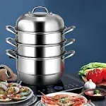 COSTWAY 3 Tier 11 Inch Stainless Steel Steamer Set Cookware Pot Saucepot Double Boiler