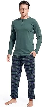 DG Hill Mens Pajama Pants - Pajamas for Men Fleece Pyjamas Bottoms Cotton T Shirt - Pajamas Set Flannel PJ Pants Sleepwear