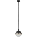 Globe Electric 65773 1-Light Pendant, Black, Matte Finish, Brass Accents, Half Opal Glass Shade, Kitchen Island, Café, Decorative, Ceiling Hanging Light Fixture, Modern, Vintage, Bulb Not Included