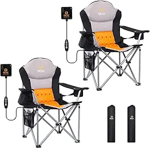 Nice C Outdoor Heated Chair, Heated Camping Chair, Folding Chair, Beach Chair, Wide&Thick Padding, Heavy Duty Cooler, Carry Bag, Cupholder & Side Pockets, 10000mAh Power Bank Included (2 Pack)