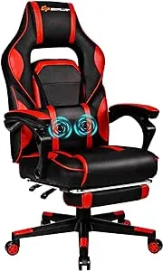 Goplus Massage Gaming Chair, Reclining Backrest, Seat Height Adjustment Racing Computer Office Chair with Footrest, Ergonomic High Back PU Swivel Game Chair (Black)