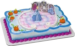 DecoSet® Disney Princess Cinderella Transforms Cake Topper, 4-Piece Birthday Cake Decorations Set with Figurine and Dress Stickers