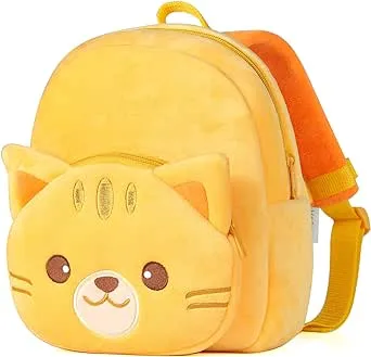 VASCHY Toddler Backpack, Baby Boys and Girls Cute Plush Animal Small Daycare Backpack for Baby Little Kids Yellow Cat