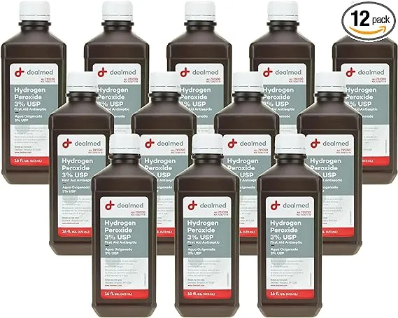 Dealmed Hydrogen Peroxide 3% USP | Made in USA | First Aid Antiseptic | 16 fl. oz. (12 Count)