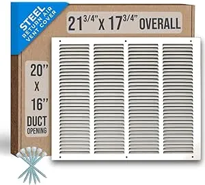 Fits 20x16 Duct Opening | Steel Return Air Grille by Handua | Vent Cover Grill for Sidewall and Ceiling | White | HVAC Cold Air Intake Grille | Outer Dimensions: 21.75"W X 17.75"H