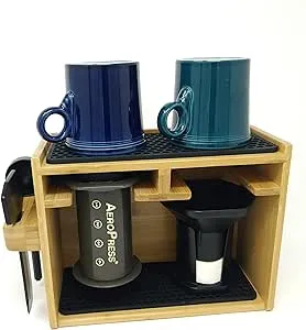 Bamboo Organizing Caddy compatible with AeroPress Coffee Maker- includes storage