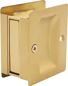 Premium Square Pocket Door Lock, Passage (Hall/Closet) Latch, Clear Pack, Satin Brass by Stone Harbor Hardware