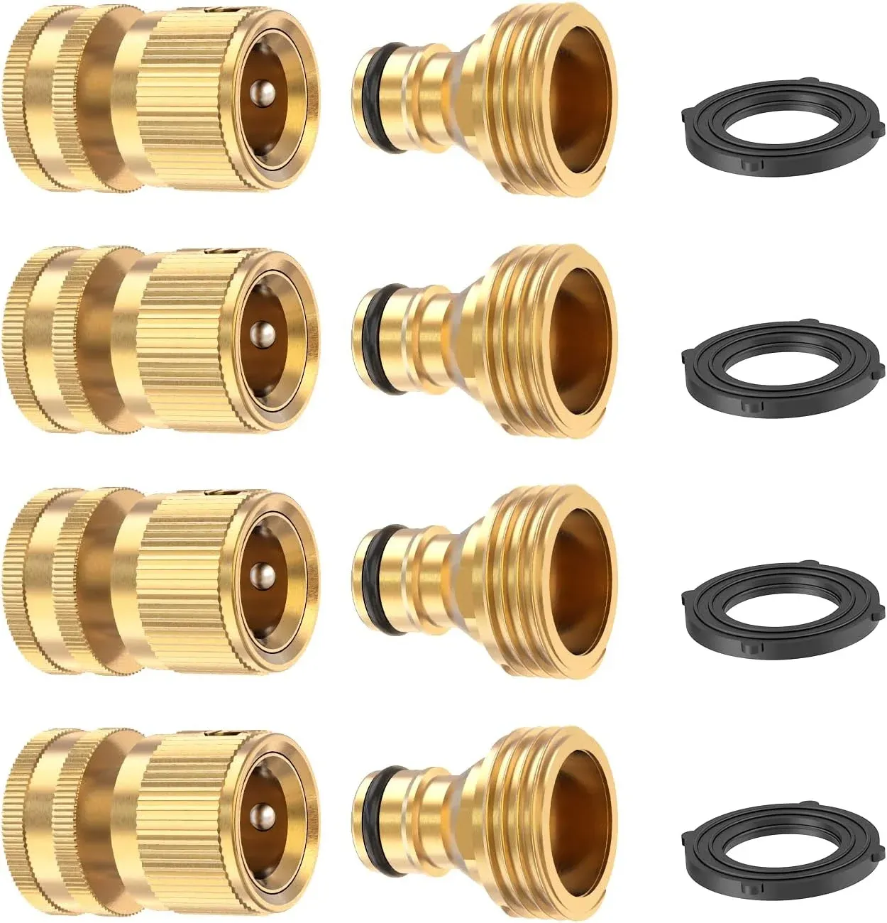 Garden Hose Quick Connectors 6 Set, Solid Brass 3/4 Inch Thread Fitting, Wate...