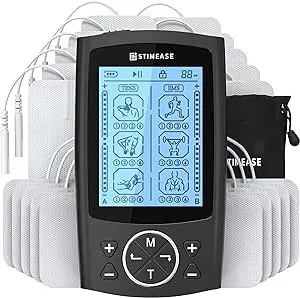 Stimease TENS Unit Muscle Stimulator,24 Modes Dual Channel Rechargeable TENS EMS Device Electric Massager Physical Therapy Equipment for Body Pain Management with 20 Electrode Pads