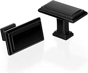 Ilyapa Rectangular Stepped Cabinet Knob, Black 10 Pack 1 inch Kitchen Cabinet Knob Drawer Pull Handle Hardware