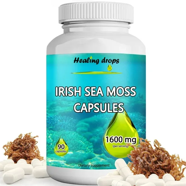 Irish Sea Moss 1600mg – Raw Organic Sea Moss Gel Powder Capsules – Keto Alkaline Non-GMO Diet - Thyroid Joints Gut Skin Support by Healing Drops