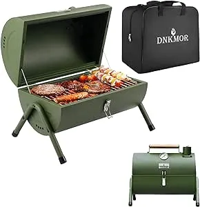 Portable Charcoal Grill, Tabletop Outdoor Barbecue Smoker, Small BBQ Grill for Outdoor Cooking Backyard Camping Picnics Beach by DNKMOR GREEN