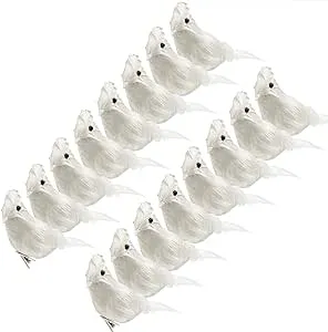 Ogrmar 12 Pack White Cardinals Ornaments Handmade Artificial Birds Clip on