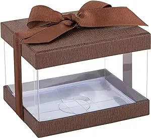 Plastic Gift Boxes Brown 5X4X3.5" 6 Pack Bakery Boxes With Base Lid & Ribbon