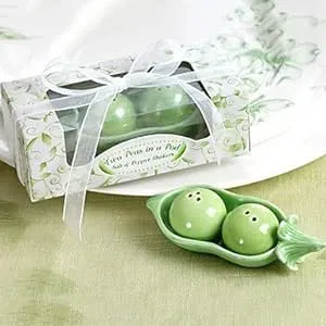 Kate Aspen Two Peas in A Pod Ceramic Salt and Pepper Shakers in Ivy Print Gift Box