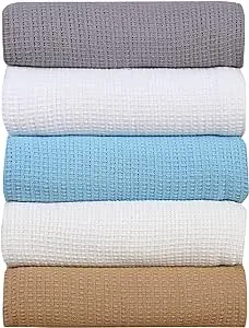 Cotton Blankets Queen Size, Ivory Cream, Classic Weave, Summer Blanket Soft Light Weight Breathable Blankets for All Seasons Full Size Bed Blanket for Bed Couch or Sofa - 90 x 90 Inches