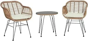 Manhattan Comfort Antibes 1.0 Steel Rattan 3-Piece Patio Conversation Set with ...