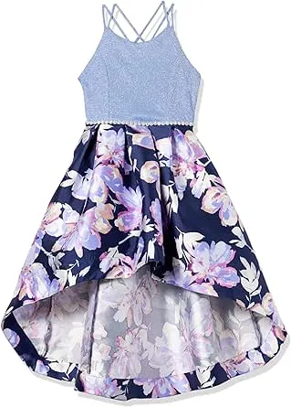 Xtraordinary Big Girls 7-16 Solidfloral Printed Crisscross-Strap High-Low Hem ...