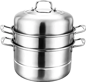 WUWEOT 11" Steamer Pot, 3 Tier Stainless Steel Steaming Pot Dim Sum Cookware, Food Vegetable Cooking Pan With Stackable Pan Insert/Lid for Vegetable, Dumpling, Stock, Sauce, Food