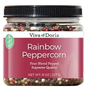 Viva Doria Rainbow Peppercorn Blend (Whole Black, White, Green and Pink Peppercorn) 12 oz and Himalayan Pink Salt (Coarse Grain) 2 lb for Grinder Refills