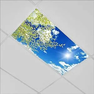 "Fluorescent Light Covers for Classroom Kitchen Office Decorations-Ceiling Sky and Clouds-Enhance Mood and Reduce Stress-Easy to Install Ceiling Light Covers-2'x4'"