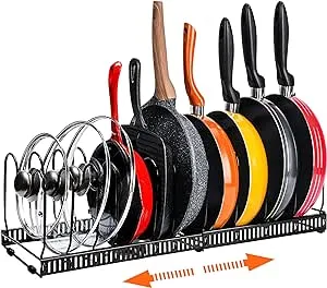 Mallnos Expandable Pot and Pan Organizers Rack, Kitchen 11.8*7.1*7.5, Black 