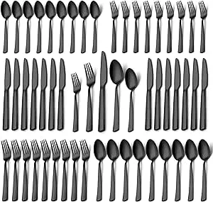 60 Pieces Black Silverware Set for 12 Stainless Steel Shiny Black Flatware Set