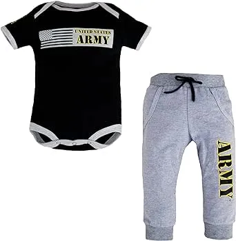 TC U. S. Army 2pc Baby Boys Army Bodysuit Pants Set Black & Gray