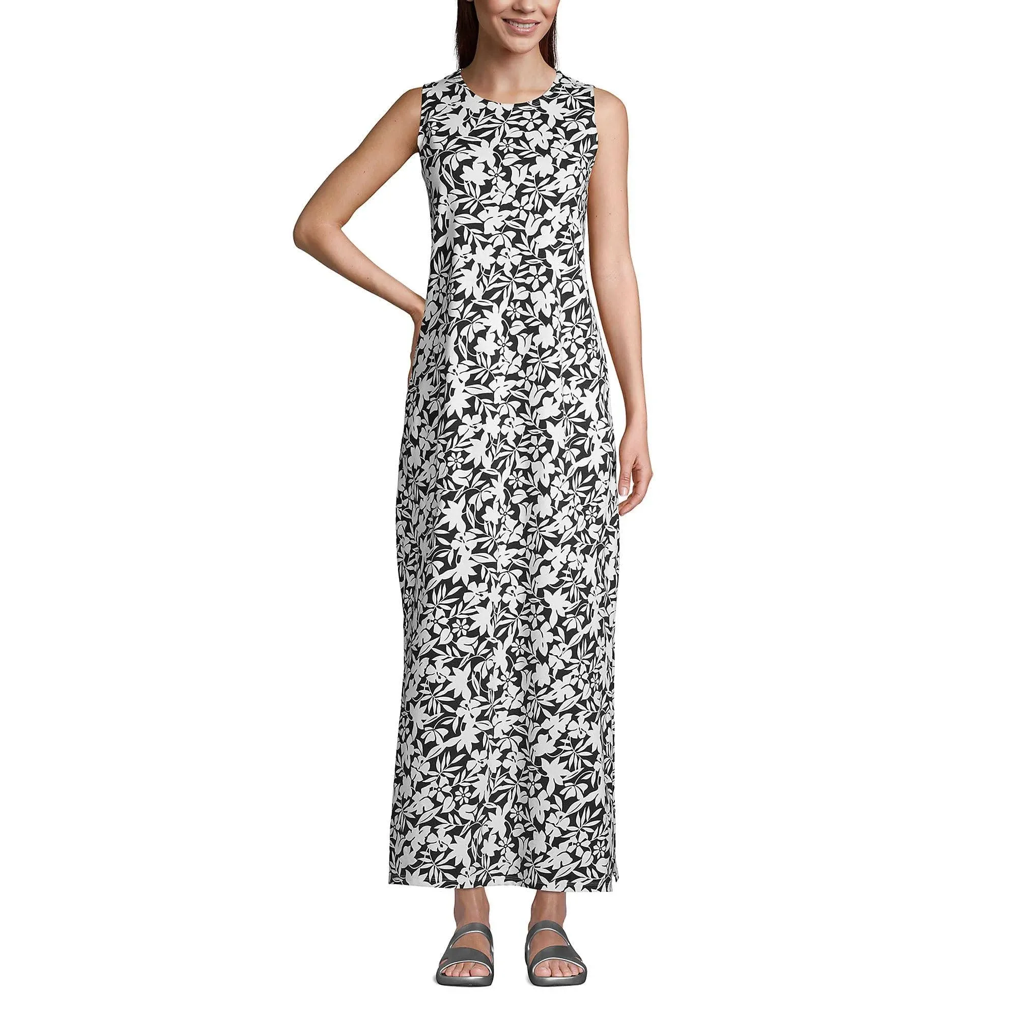 Lands' End Women's Cotton Jersey Sleeveless Swim Cover-up Maxi Dress