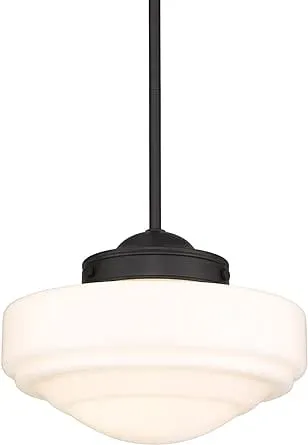 Ingalls Medium Pendant Matte Black with Vintage Milk Glass