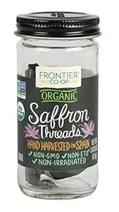 Frontier Co-op Organic Saffron Threads, 0.01 Ounce Bottle, Hand Harvested, Mediterranean, Arabian & Indian Recipes, Kosher