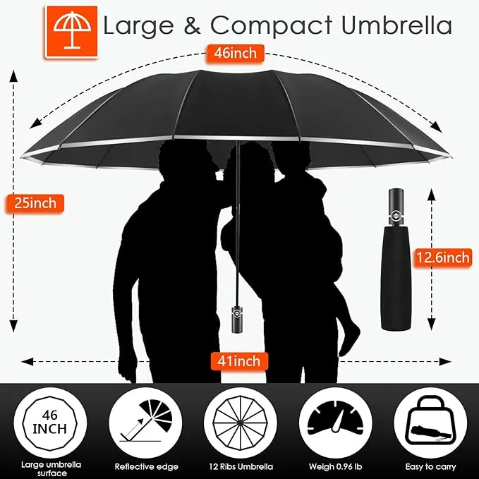 Bodyguard Inverted Umbrella, Large Windproof Umbrellas for Rain & Sun, Compact Umbrella Reverse Umbrella with Reflective Stripe, Teflon Umbrella for Women Men, Travel Folding Umbrella with Cover Bag