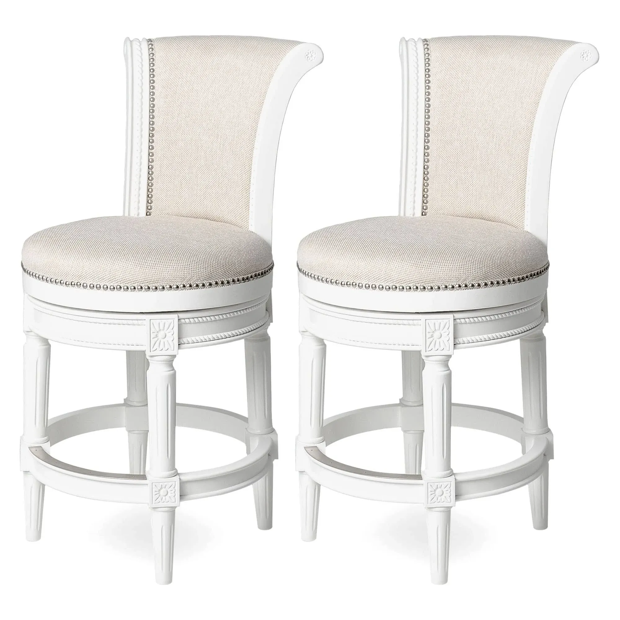 Maven Lane Pullman High-Back Swivel Counter Stool, Alabaster White, Set of 2