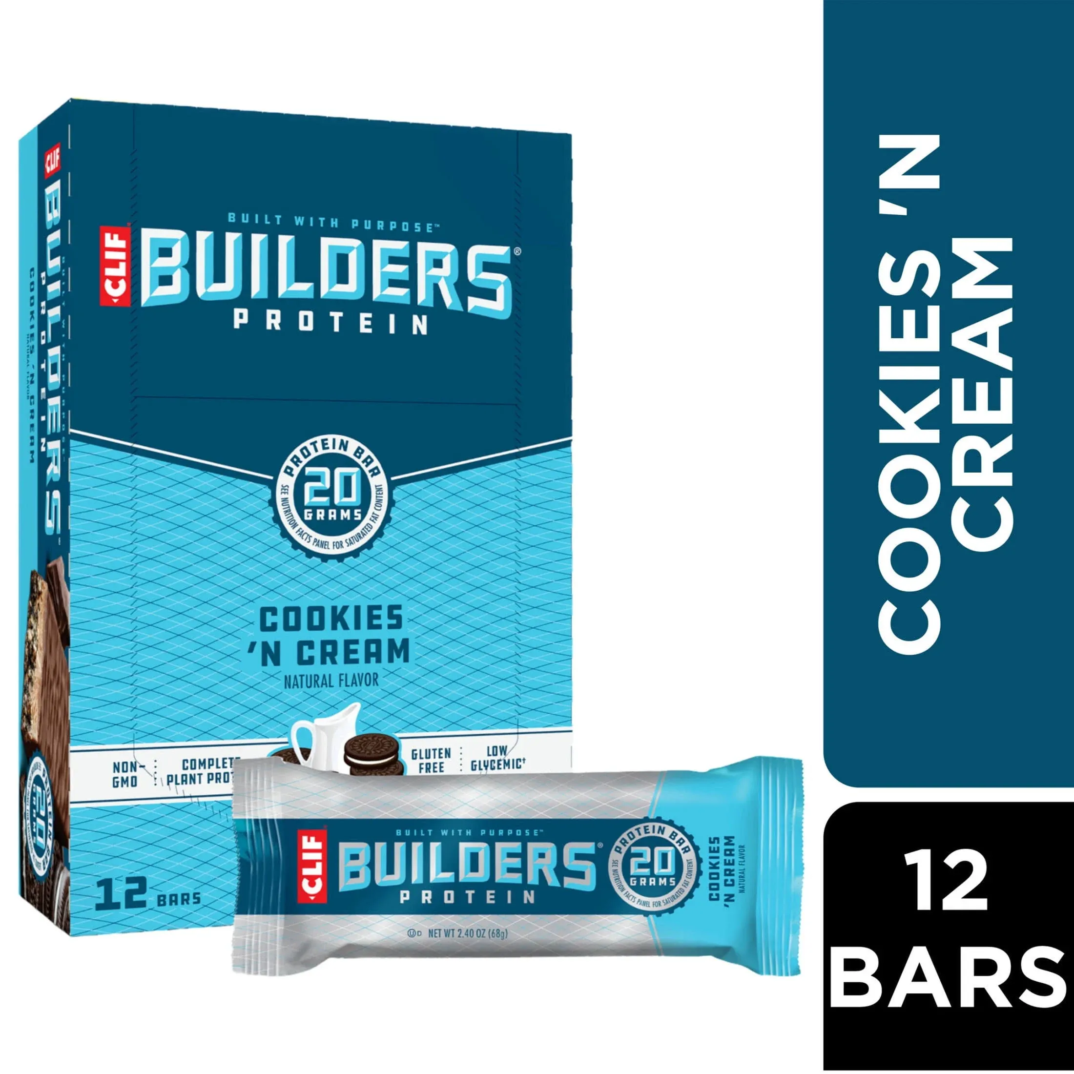 Clif Bar Builders Protein Bars - Cookies &#039;N Cream 12 Count - 2.4oz Each