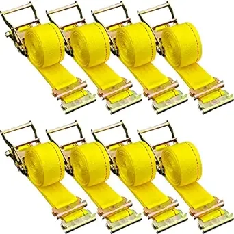 VEVOR E-Track Ratchet Strap, 8PCS 2" x 15' E Track Straps with 4400 LBS Breaking Strength, w/Polyester Webbing & Spring Fitting & Ratchets, Durable Tie-Downs for Motorcycles, Tire, Trailer Loads