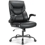 OLIXIS Big and Tall Office High Back Ergonomic Executive Desk Extra Wide Seat, PU Leather Computer Chair with Flip-Up Armrests, Black