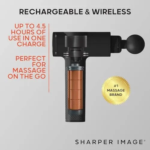 Sharper Image Powerboost [Amazon Exclusive] Deep Tissue Massage Gun, 5 Attachments, Quiet Motor, Ergonomic Grip, 6-Speed Lightweight Percussion