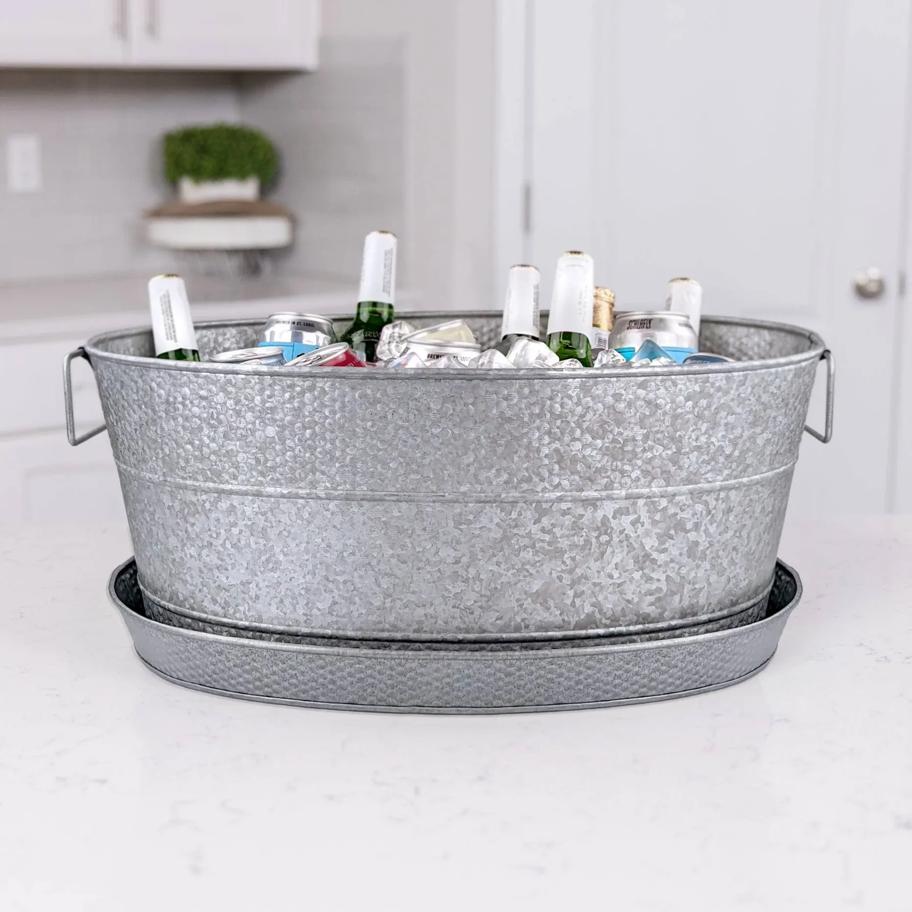 Personalized Beverage Tub with Tray Large Hammered - BREKX Aspen Acid Wash with Kingston Tray