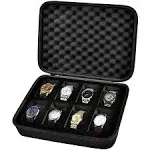 8 Slots Watch Box Organizer/Men Watch Display Storage Case Fits All Wristwatches and Smart Watches up to 42mm - Black