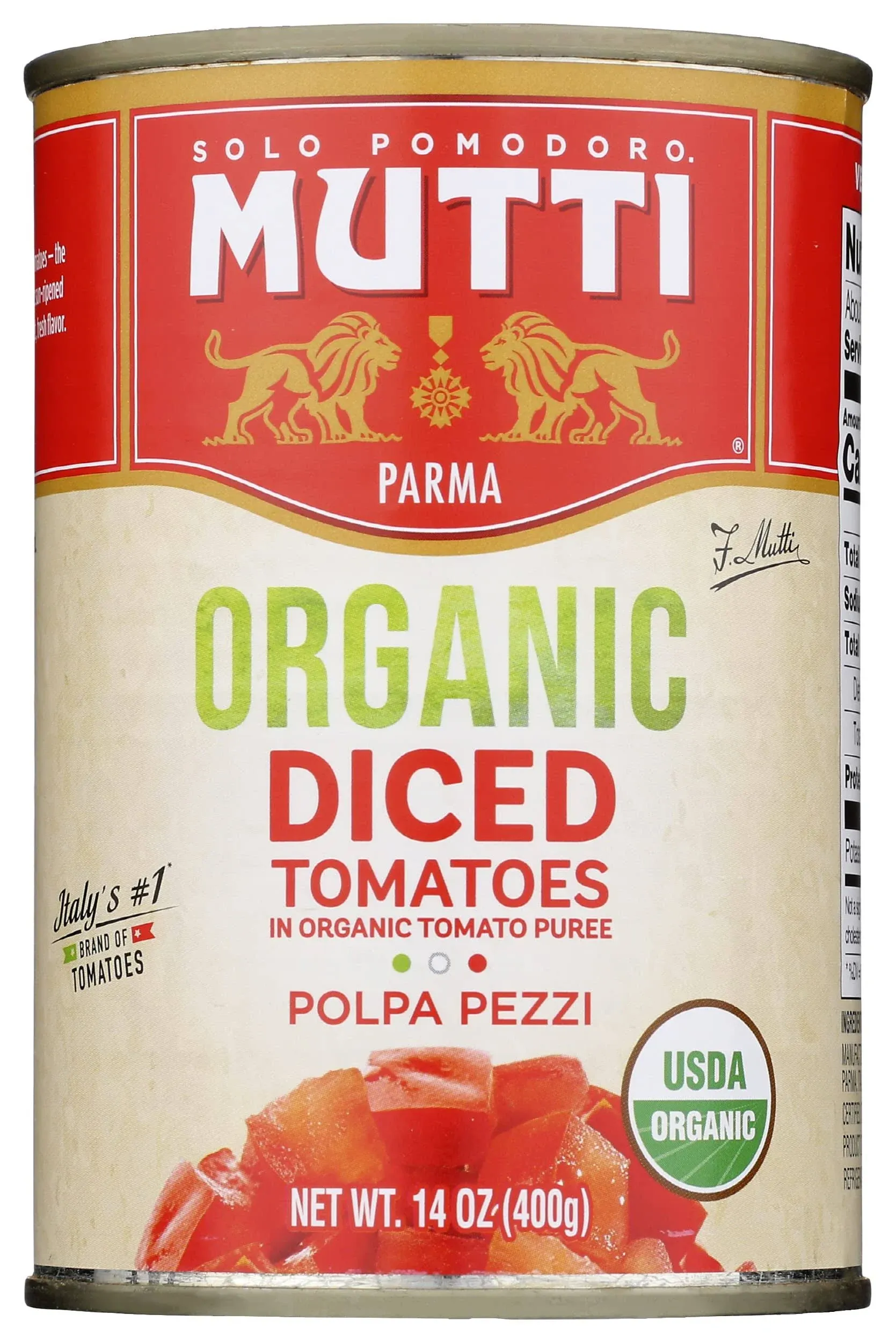 Mutti Organic Diced Tomatoes, USDA Certified Organic, No Additives or Preservatives, Vegan, Gluten Free & Non-GMO, 14 oz (Pack of 6)