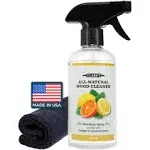 CLARK'S Wood Cleaner Spray with Microfiber Cloth - Natural Multipurpose Cleaner for Cutting Board, Wooden Cabinets, Wooden Furniture, Tabletops, Butcher Blocks - Lemon & Orange Citrus Oil Scent, 12oz