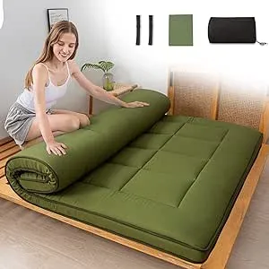 MAXYOYO Japanese Floor Mattress for Adults, 4" Thick Roll Up Floor Bed Futon Mattress Shikibuton, Green, Twin