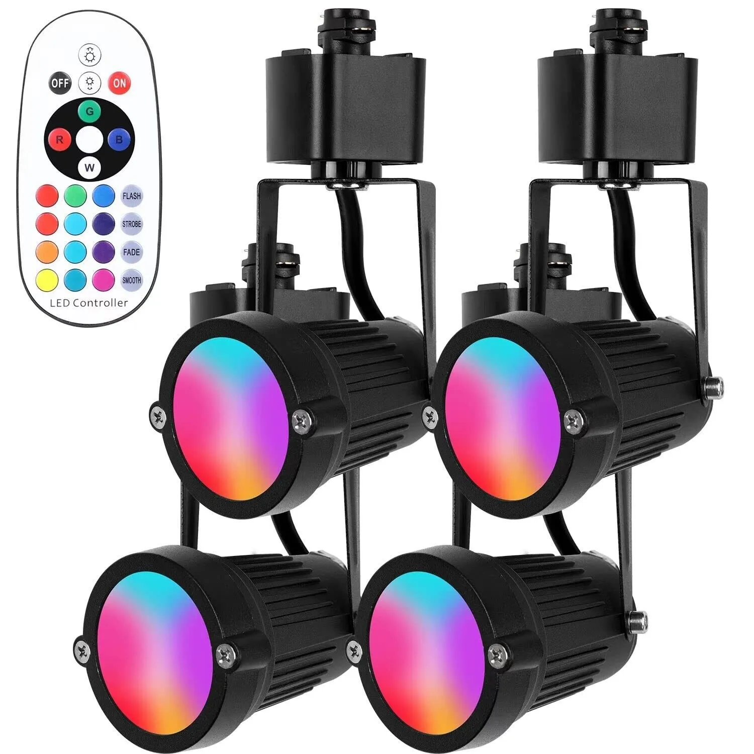 EAGLOD 12W RGB LED Track Light Heads,Dimmable RGBW H Type Track Lighting Head for Accent Task,Retail,Art Exhibition,120V Muticolor Spotlight Halo Type for Party,Game Room 4Pack (Black)