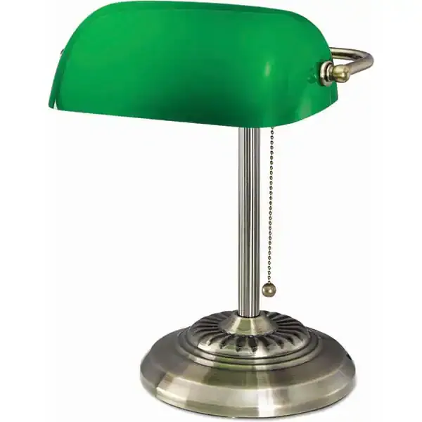 Alera Traditional Banker&s Lamp, Green Glass Shade, Antique Brass