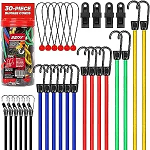 60-Piece Bungee Cords Assorted Sizes - 10" 18" 24" 32" 40" Bungee Cords with Hooks, Bungee Cords Heavy Duty Outdoor, Large Medium Small Mini Elastic Canopy Tarp Bungee Ball Ties Tarp Clips Organizer