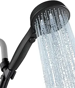 12 Functions Shower Head with handheld, Hand held Shower with ON/OFF Pause Switch, High Pressure Shower Head Set with Hose Adjustable Bracket Rubber Washers - Black - U.S. Design Patents