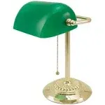 "Traditional Banker's Lamp, Green Glass Shade, 10.5w x 11d x 13h, Antique Brass"