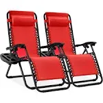 Best Choice Products Set of 2 Adjustable Steel Mesh Zero Gravity Lounge Chair Recliners w/Pillows and Cup Holder Trays, Crimson Red